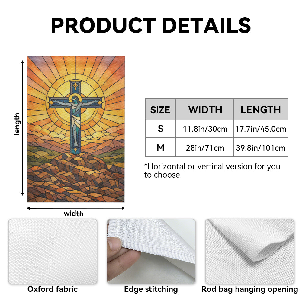 Stained Glass Crucifix Jesus Cross Christian Garden Flag