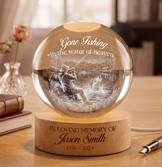 Loss of Dad Crystal Ball Gift, Fishing Dad Sympathy Gift, Rememberance gift