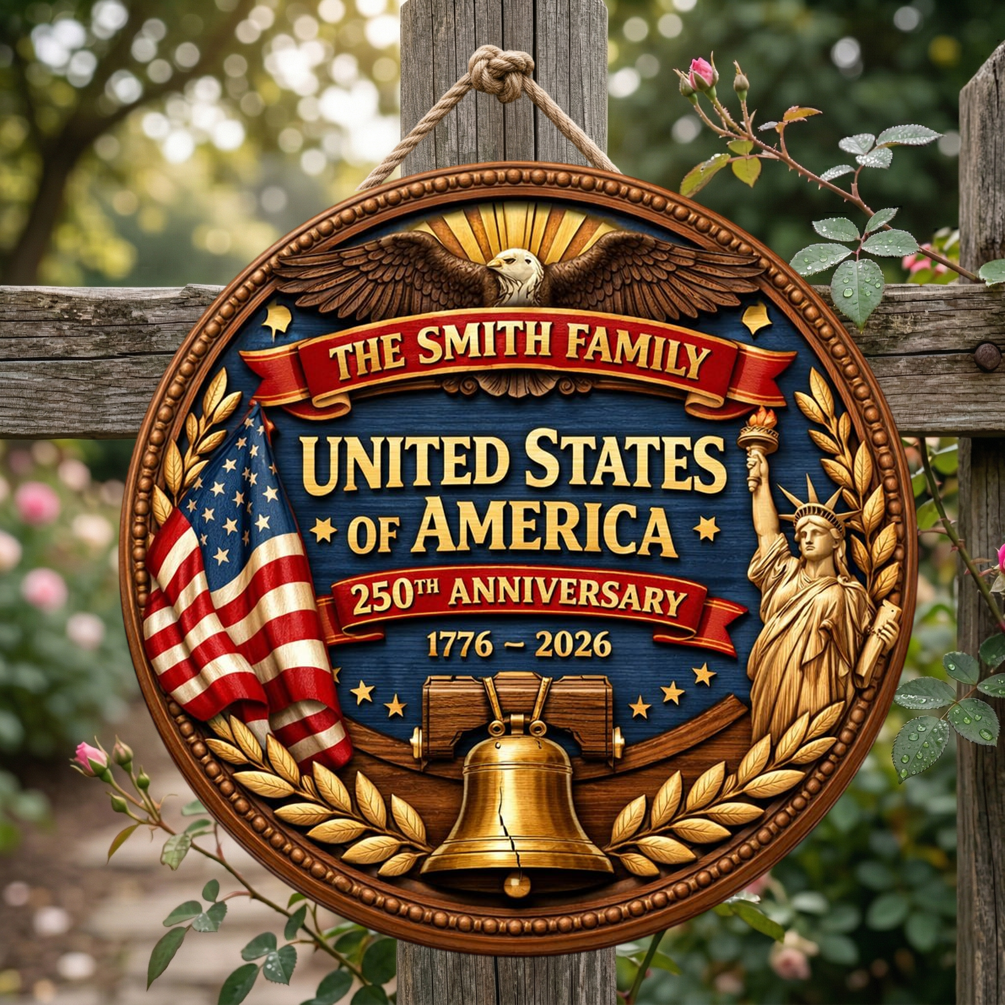 Personalized 250th Year Anniversary Wooden Sign, Patriotic Door Sign Semiquincentennial Decor