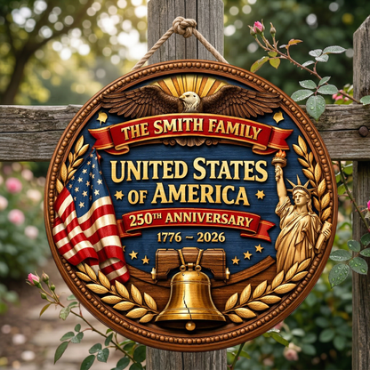 Personalized 250th Year Anniversary Wooden Sign, Patriotic Door Sign Semiquincentennial Decor
