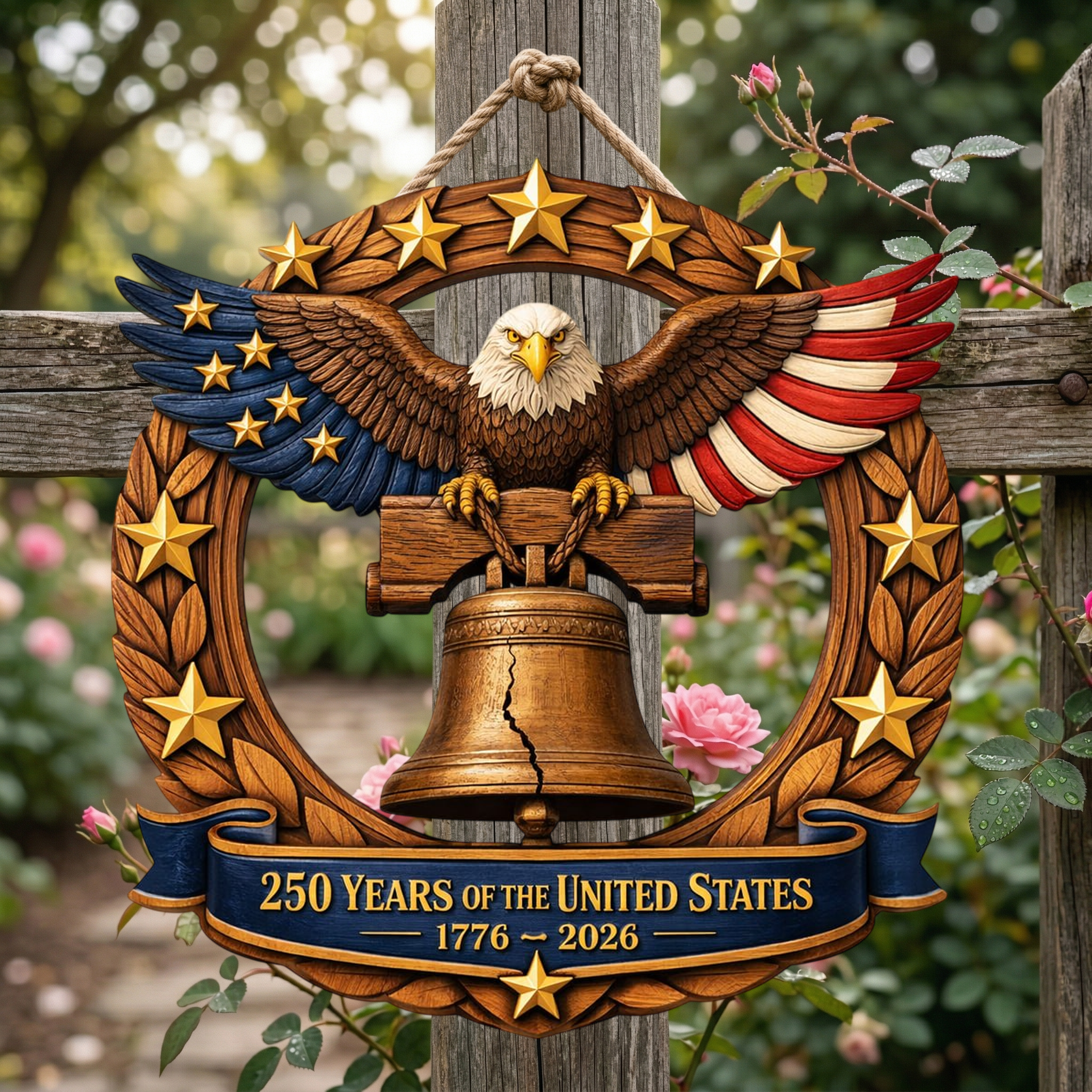 250th Year Anniversary Bald Eagle Wooden Sign, Patriotic Door Sign Decor