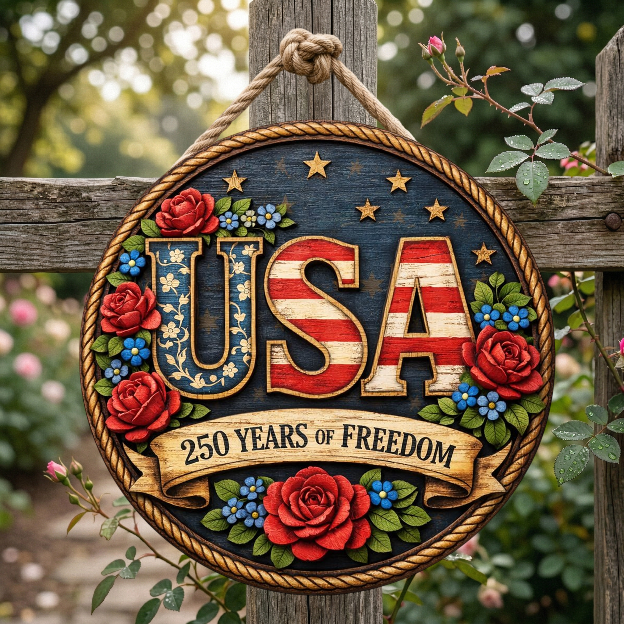 250 Years of Freedom Anniversary Wooden Sign, Patriotic Door Sign Semiquincentennial