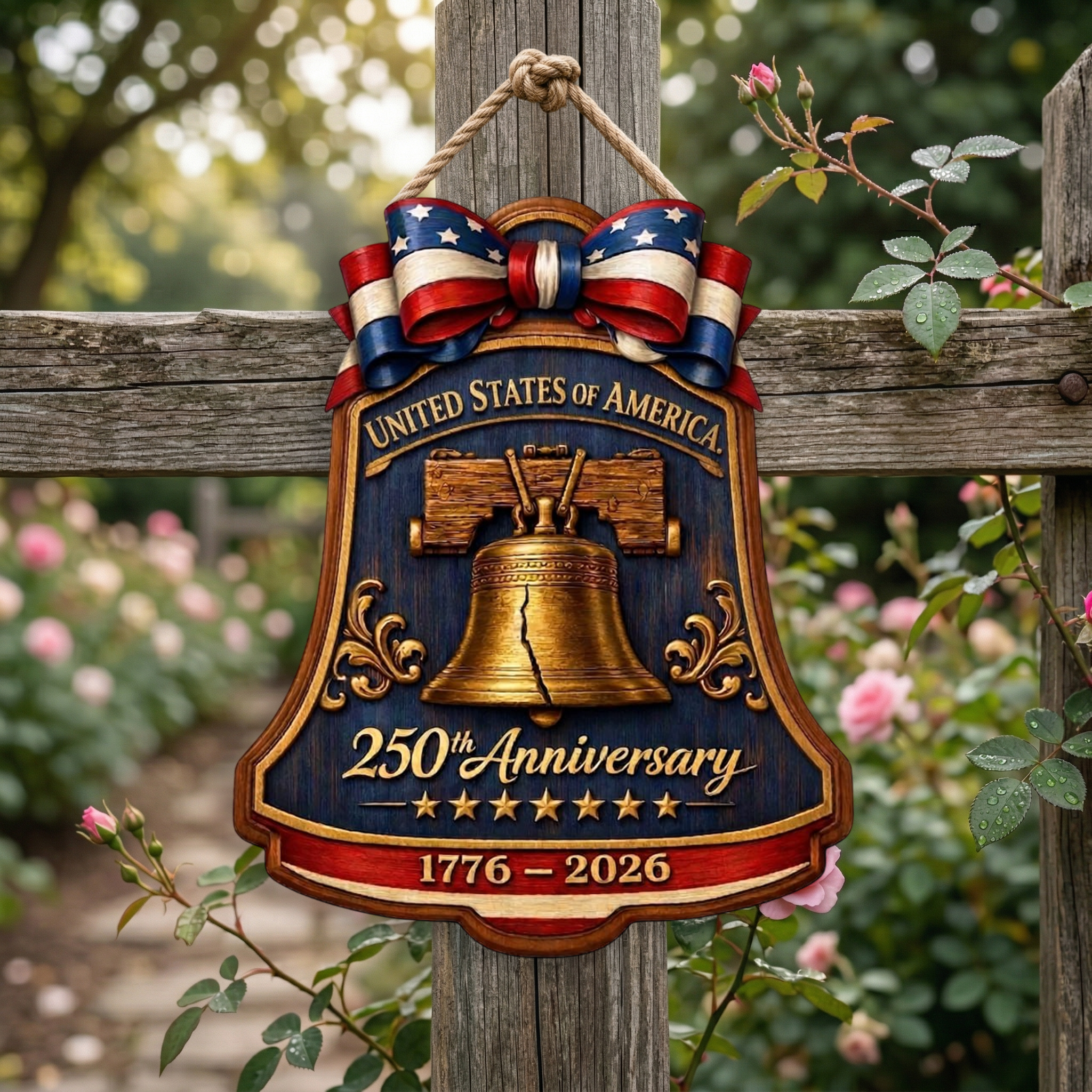 250 Years of America Anniversary Wooden Sign, Patriotic Door Sign Semiquincentennial Decor