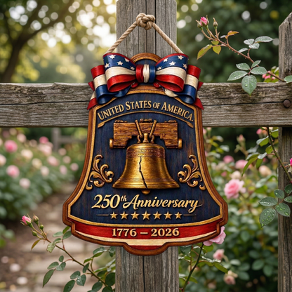 250 Years of America Anniversary Wooden Sign, Patriotic Door Sign Semiquincentennial Decor