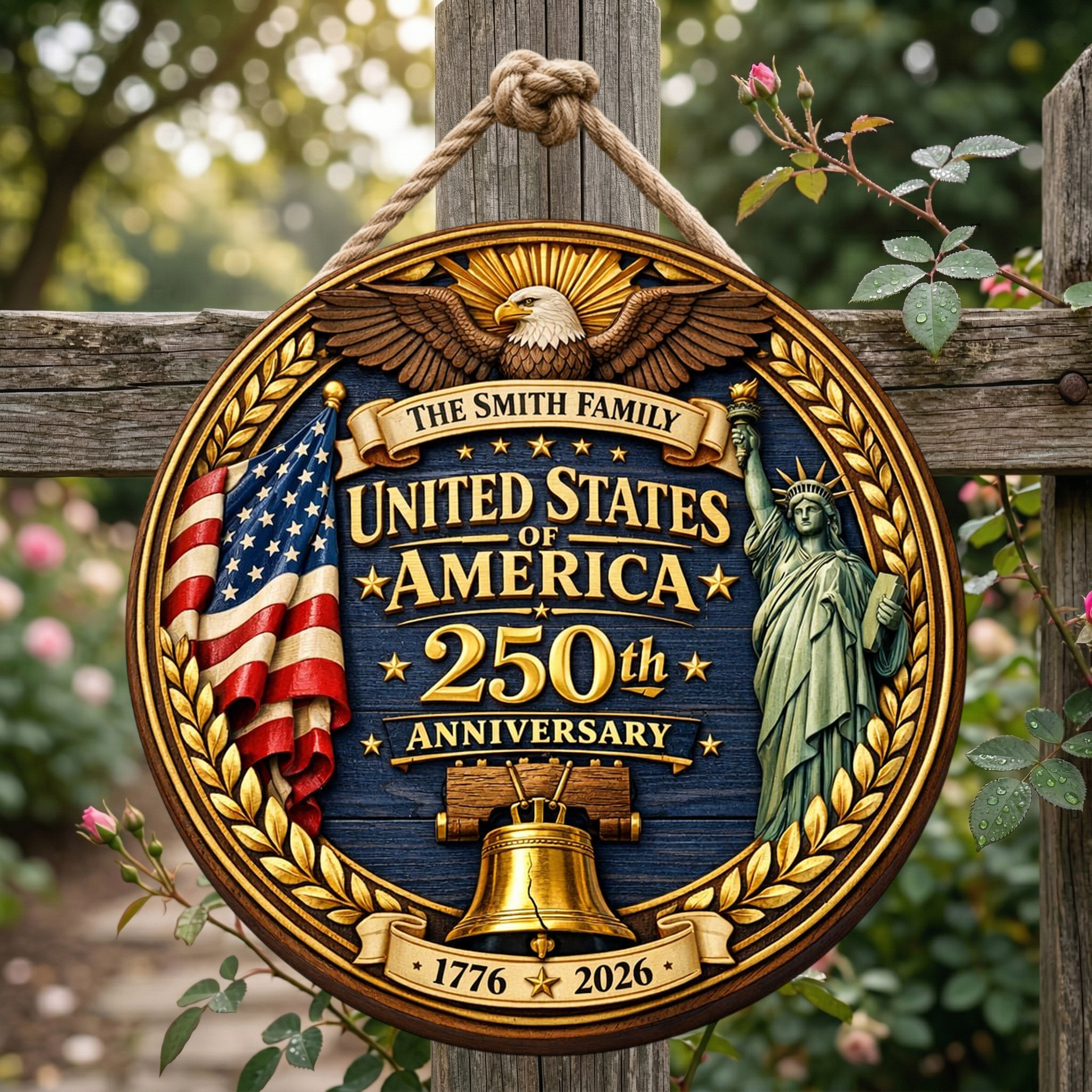 Custom 1776 - 2026 Anniversary Wooden Sign, Patriotic Door Sign Semiquincentennial