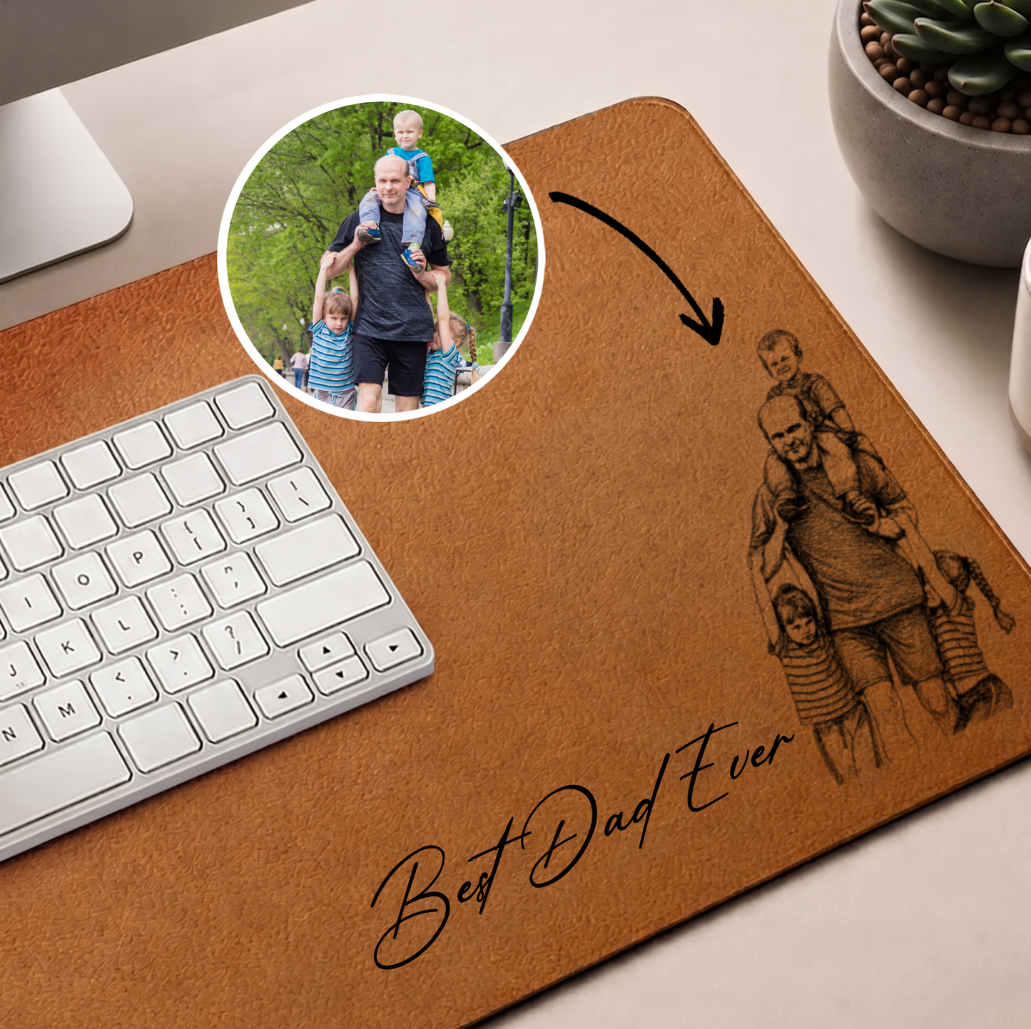 Custom Photo Sketch Line Art Desk Mat