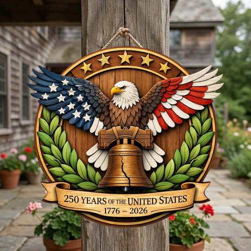 Bald Eagle 250th Year USA Anni Wooden Sign, Patriotic Porch Decor
