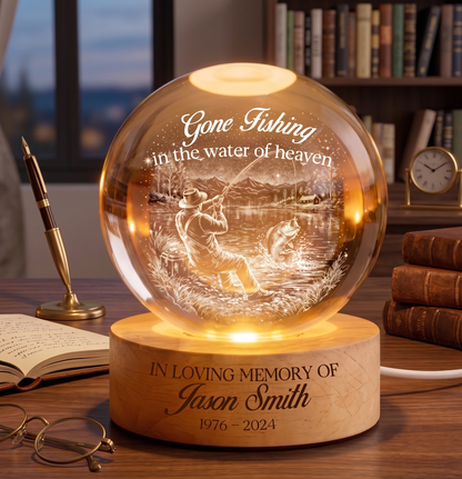 Loss of Dad Crystal Ball Gift, Fishing Dad Sympathy Gift, Rememberance gift
