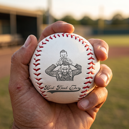 Custom Photo Engraved Baseball Dad Gift