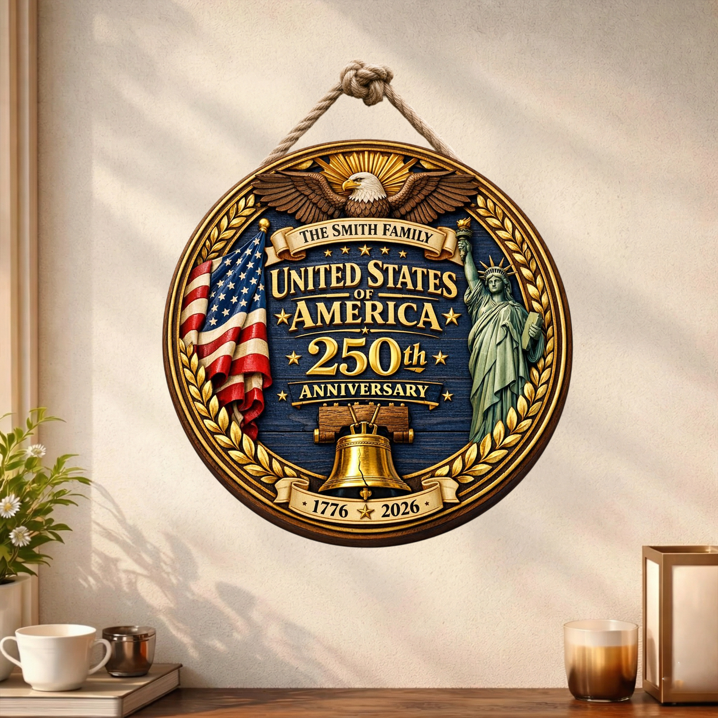 Custom 1776 - 2026 Anniversary Wooden Sign, Patriotic Door Sign Semiquincentennial