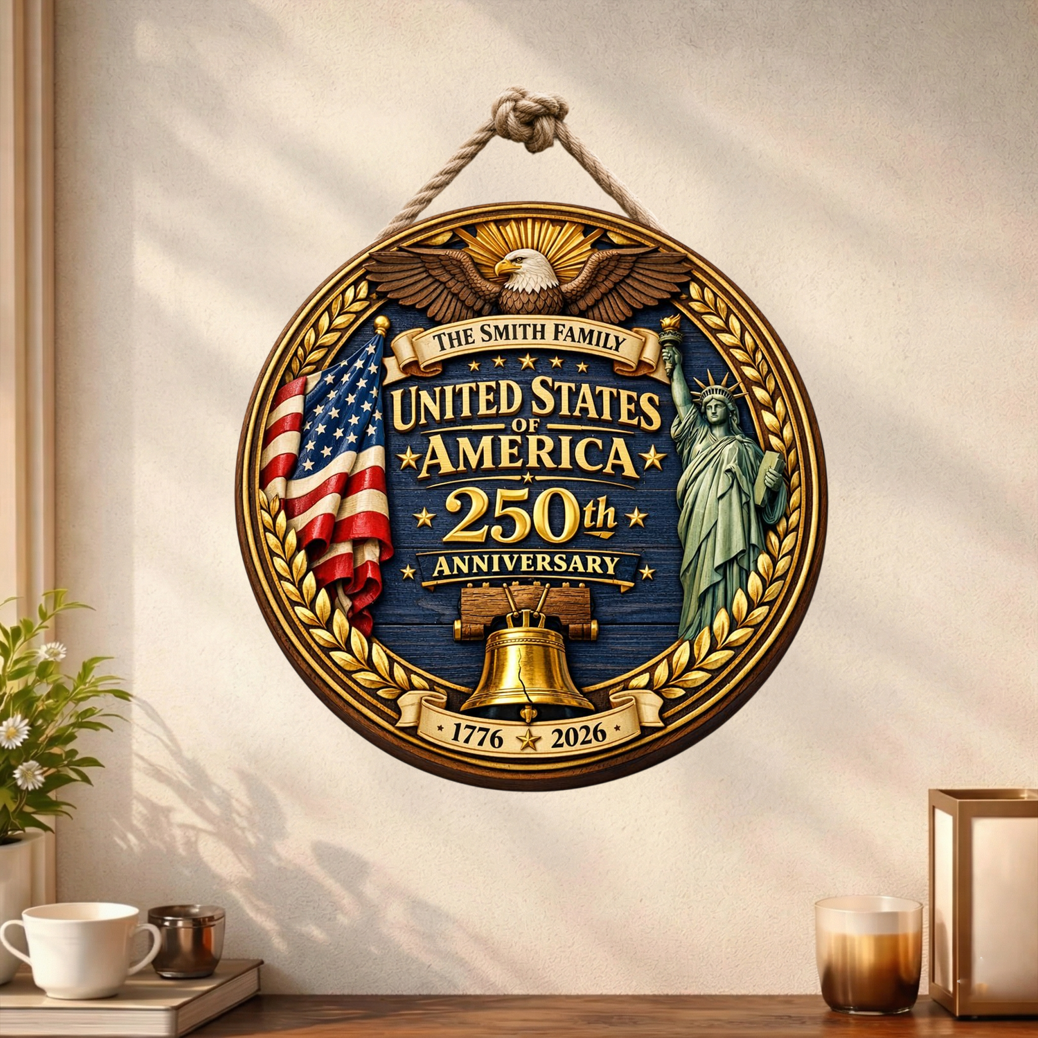 Custom 1776 - 2026 Anniversary Wooden Sign, Patriotic Door Sign Semiquincentennial