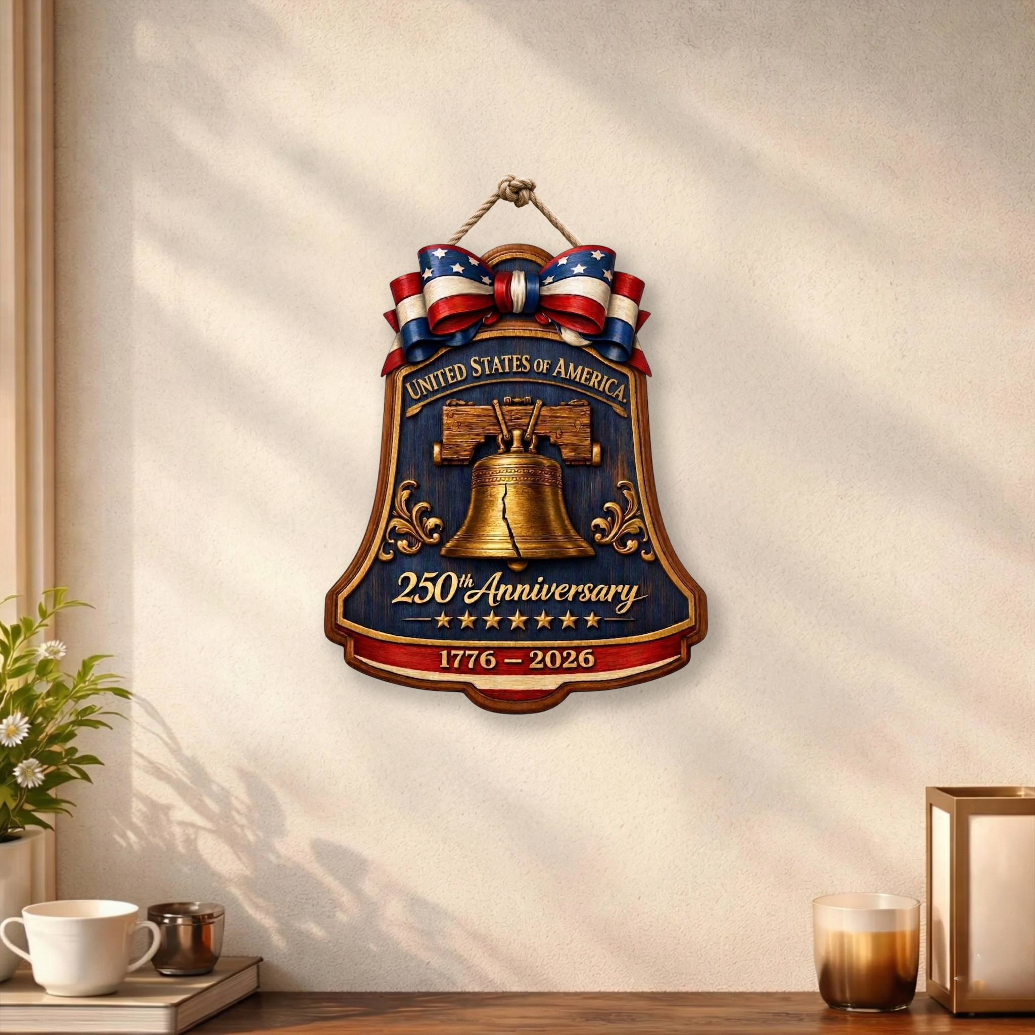 250 Years of America Anniversary Wooden Sign, Patriotic Door Sign Semiquincentennial Decor