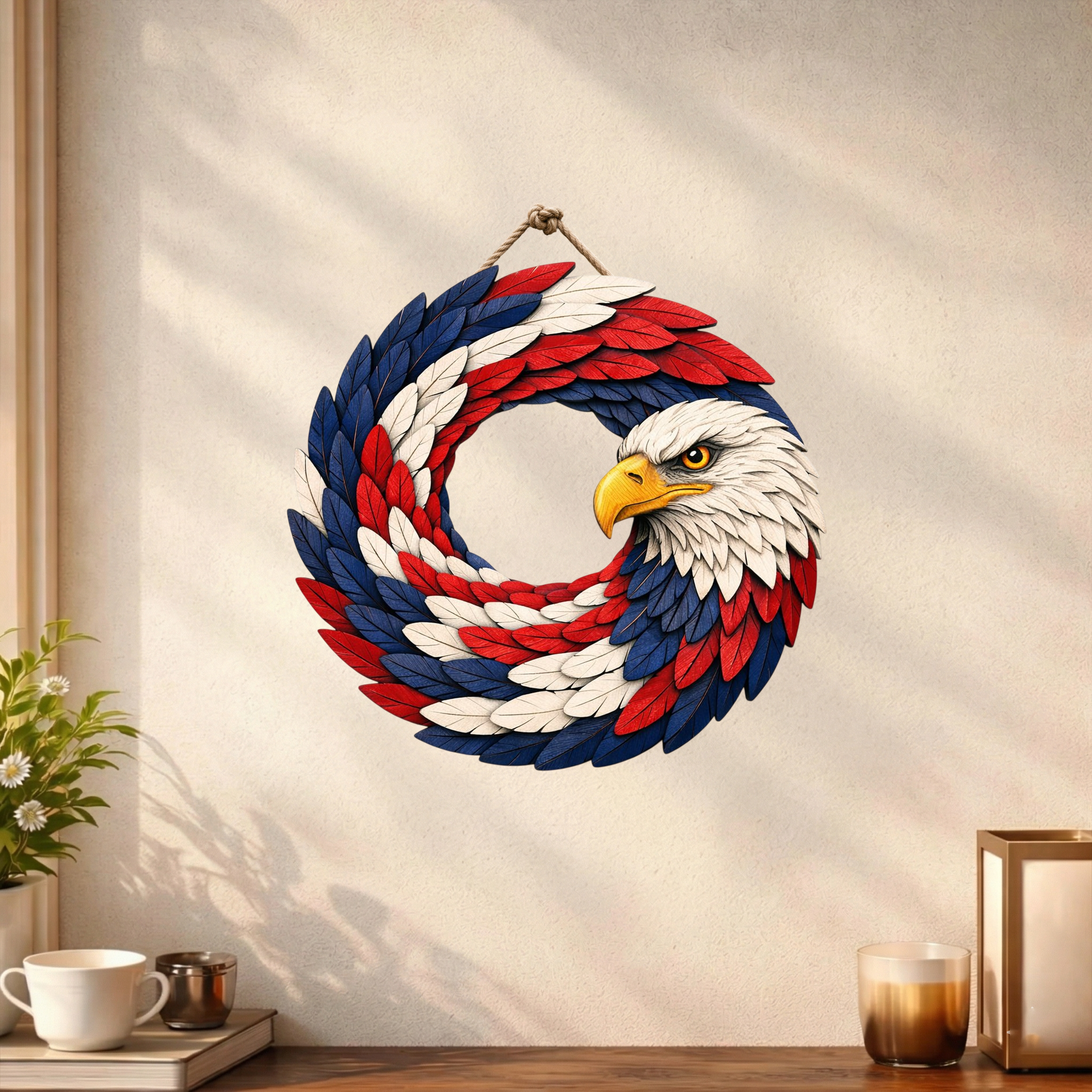 250th Year USA Anni Wooden Wreath, Patriotic Door Sign Semiquincentennial