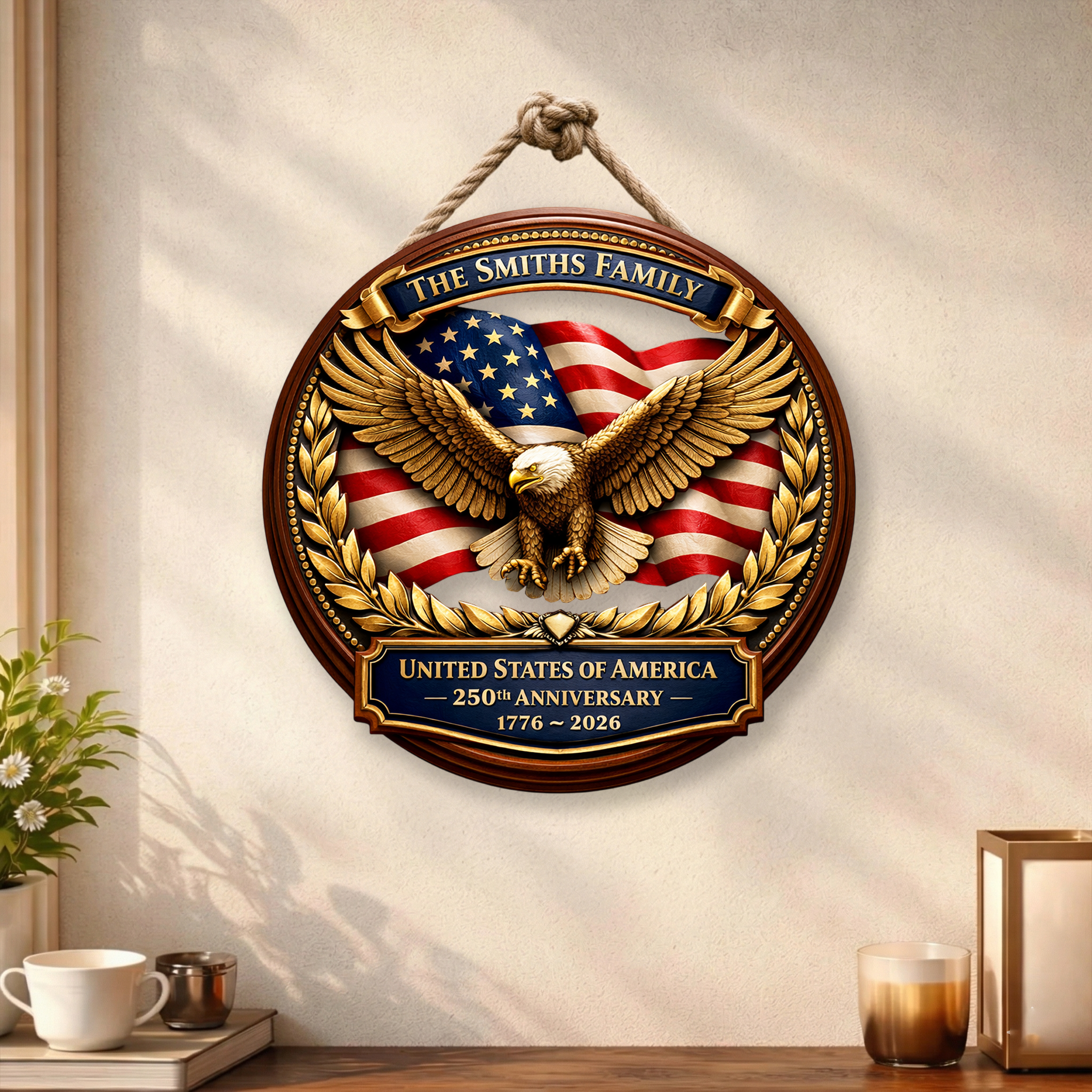 Custom America 250th Anniversary Wood Sign, 1776-2026 Patriotic Door Sign Semiquincentennial