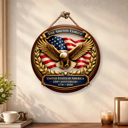 Custom America 250th Anniversary Wood Sign, 1776-2026 Patriotic Door Sign Semiquincentennial