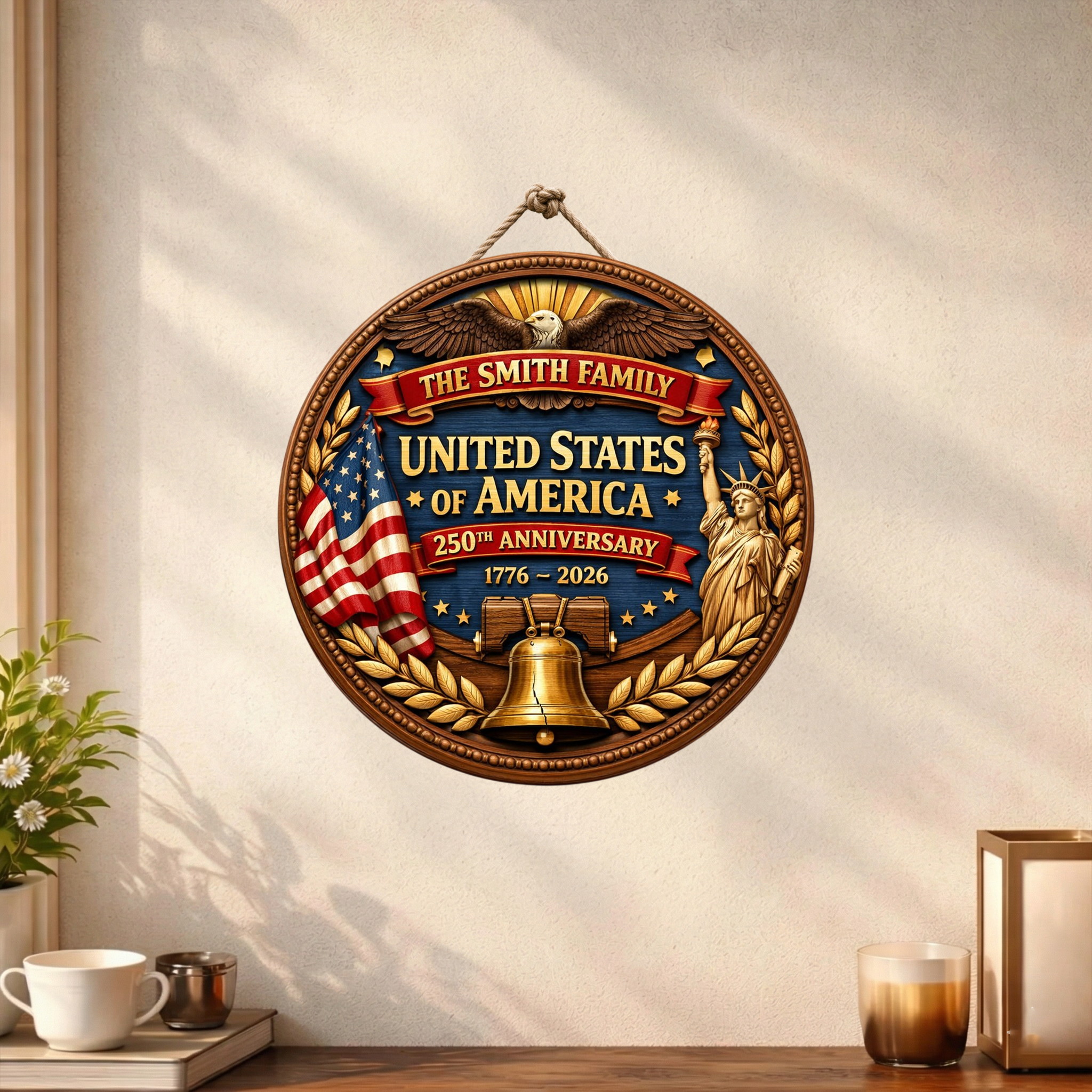 Personalized 250th Year Anniversary Wooden Sign, Patriotic Door Sign Semiquincentennial Decor