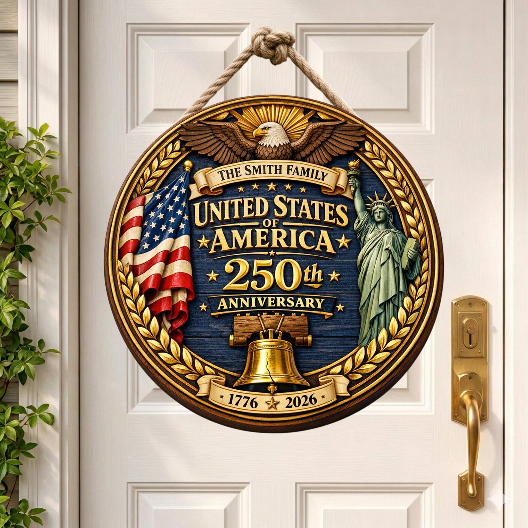 Custom 1776 - 2026 Anniversary Wooden Sign, Patriotic Door Sign Semiquincentennial