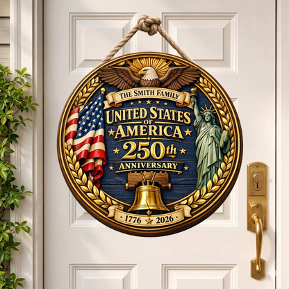 Custom 1776 - 2026 Anniversary Wooden Sign, Patriotic Door Sign Semiquincentennial
