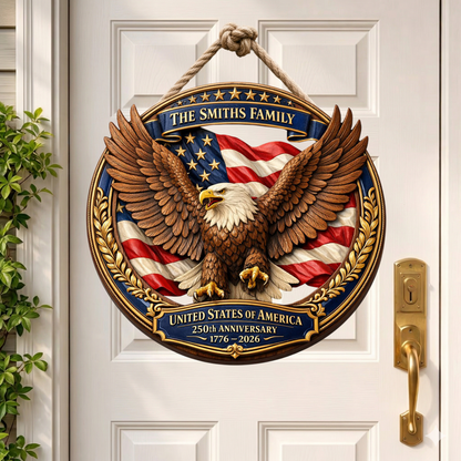 Custom Name 250th Year Wooden Sign, Patriotic Door Sign Semiquincentennial