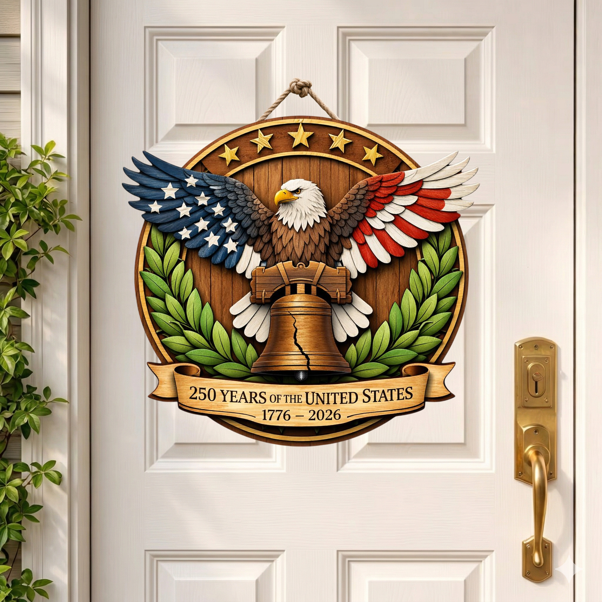 Bald Eagle 250th Year USA Anni Wooden Sign, Patriotic Porch Decor