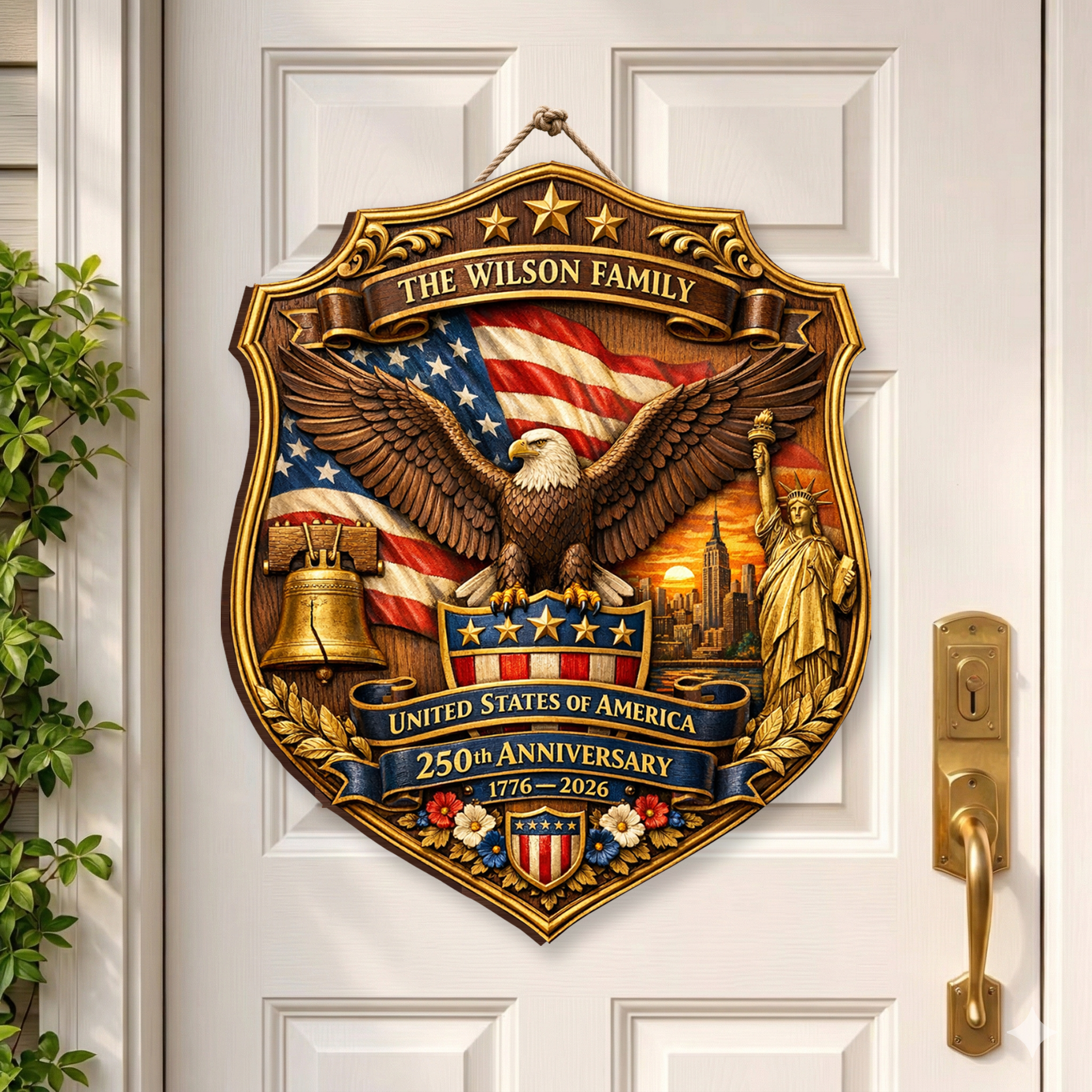 Custom Family Name 250th Anniversary Wood Sign, Patriotic Door Sign Semiquincentennial