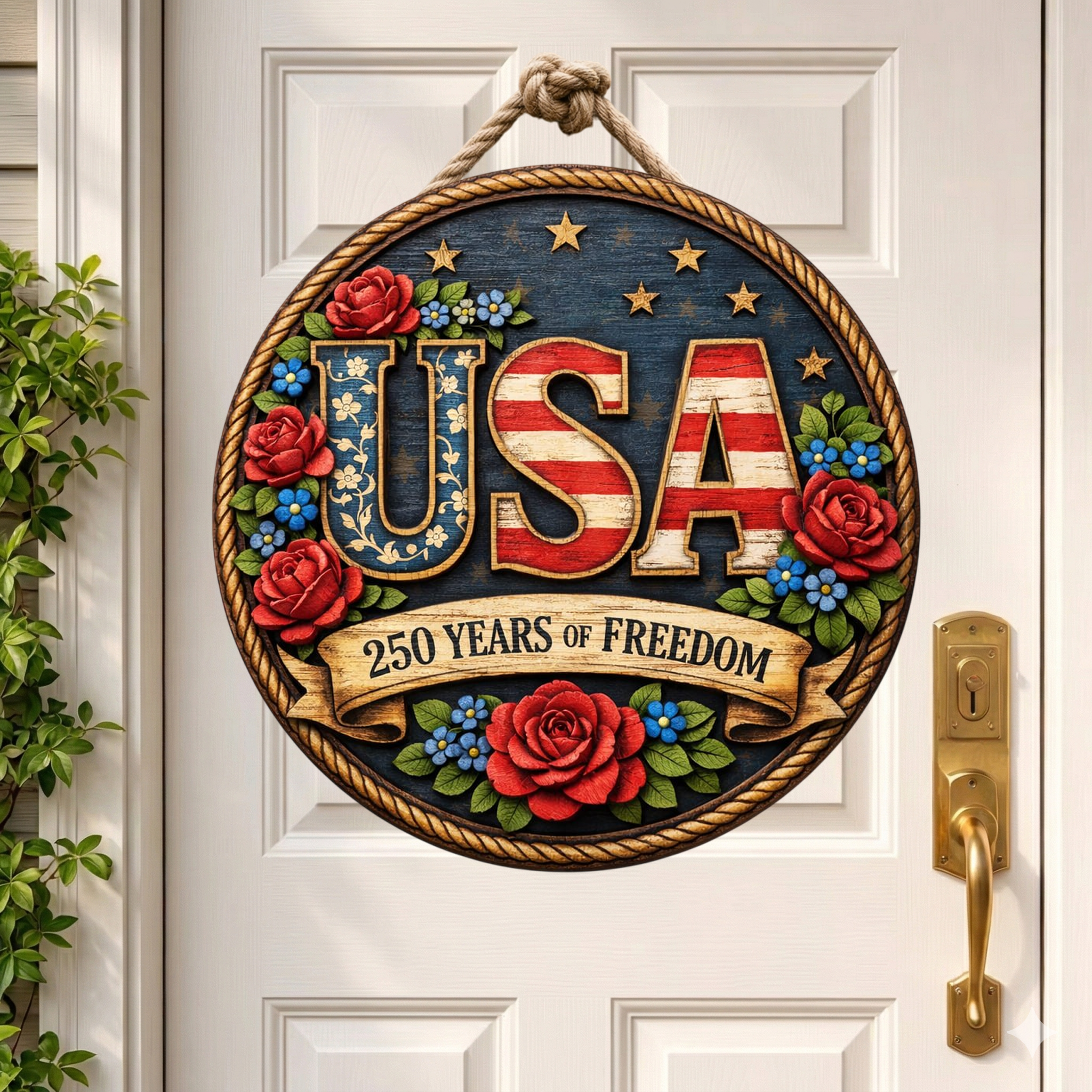 250 Years of Freedom Anniversary Wooden Sign, Patriotic Door Sign Semiquincentennial