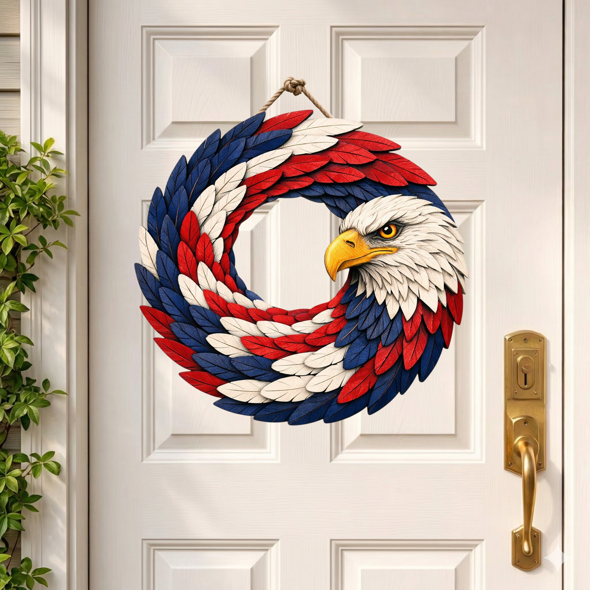 250th Year USA Anni Wooden Wreath, Patriotic Door Sign Semiquincentennial