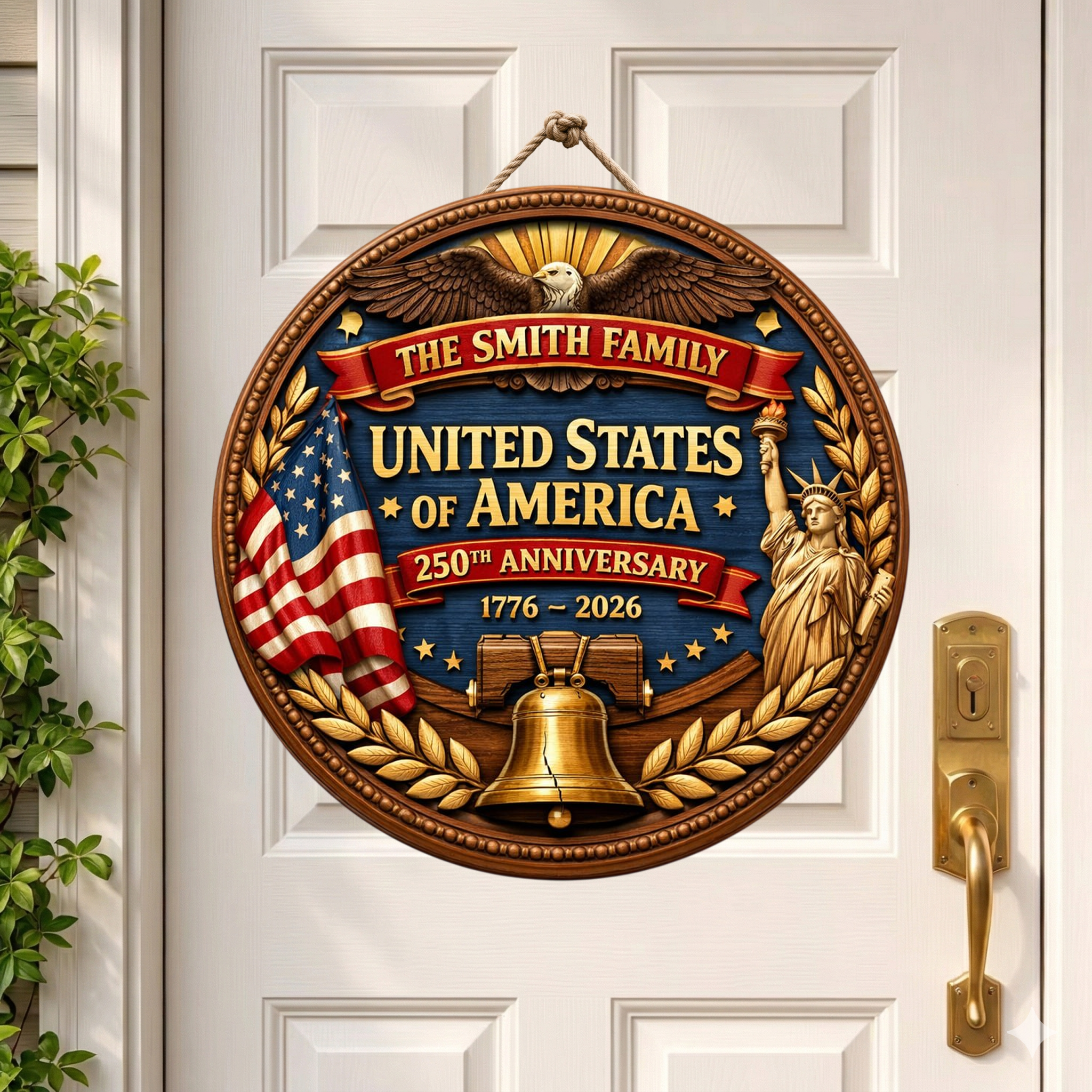 Personalized 250th Year Anniversary Wooden Sign, Patriotic Door Sign Semiquincentennial Decor
