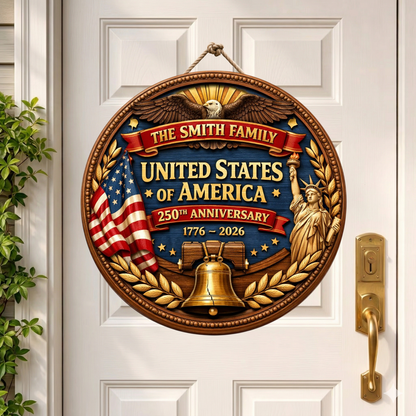 Personalized 250th Year Anniversary Wooden Sign, Patriotic Door Sign Semiquincentennial Decor
