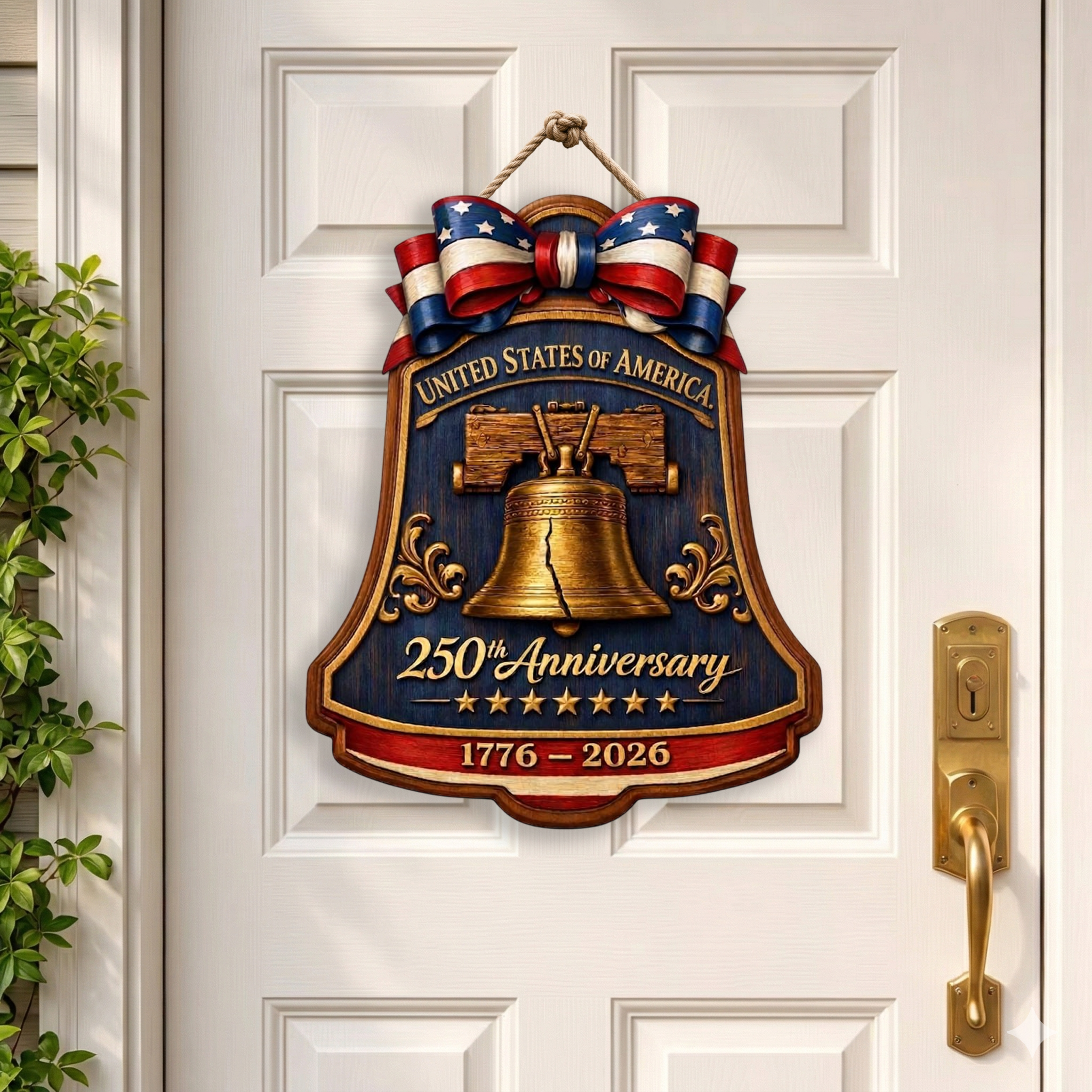250 Years of America Anniversary Wooden Sign, Patriotic Door Sign Semiquincentennial Decor
