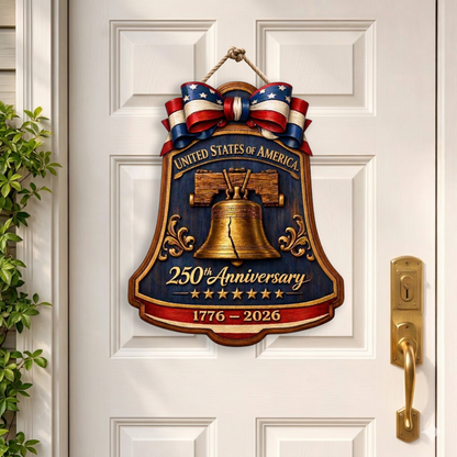 250 Years of America Anniversary Wooden Sign, Patriotic Door Sign Semiquincentennial Decor