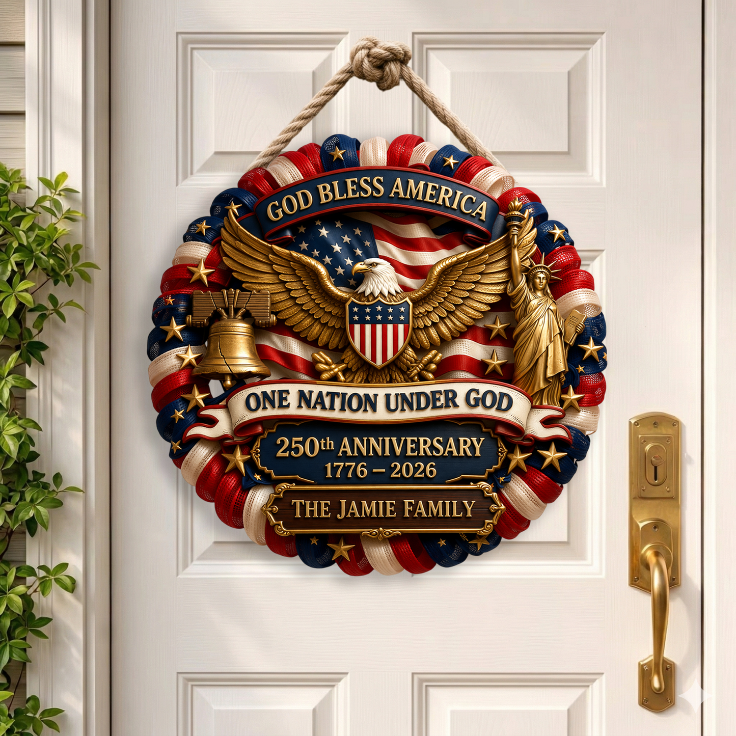 Personalized America 250th Anniversary Wood Wreath, 1776-2026 Patriotic Door Sign Semiquincentennial