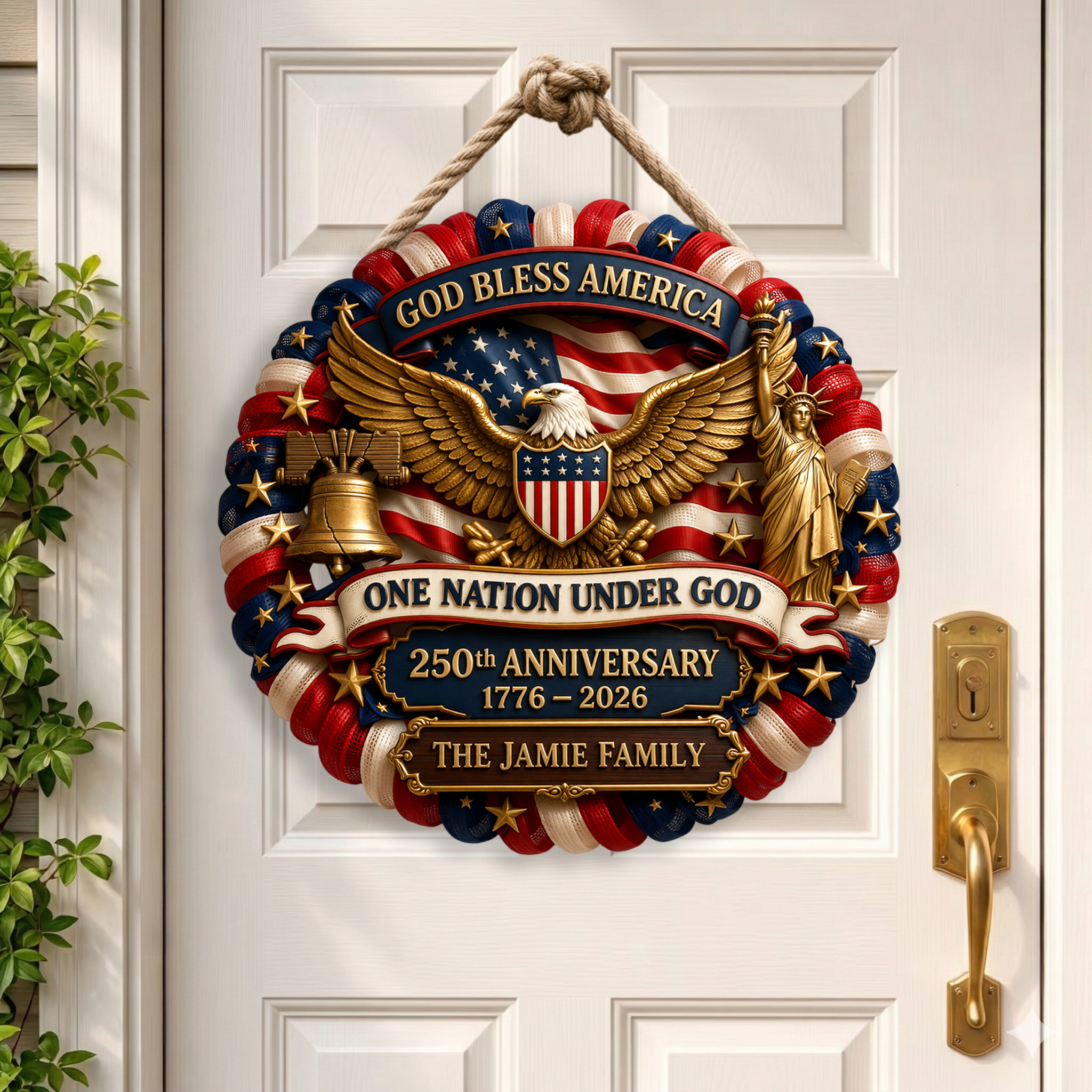 Personalized America 250th Anniversary Wood Wreath, 1776-2026 Patriotic Door Sign Semiquincentennial