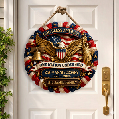 Personalized America 250th Anniversary Wood Wreath, 1776-2026 Patriotic Door Sign Semiquincentennial