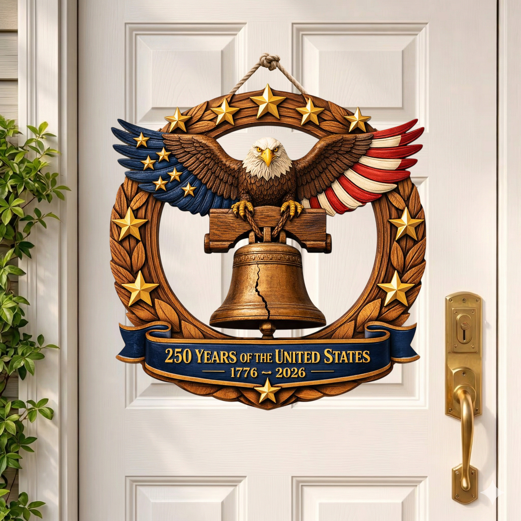 250th Year Anniversary Bald Eagle Wooden Sign, Patriotic Door Sign Decor