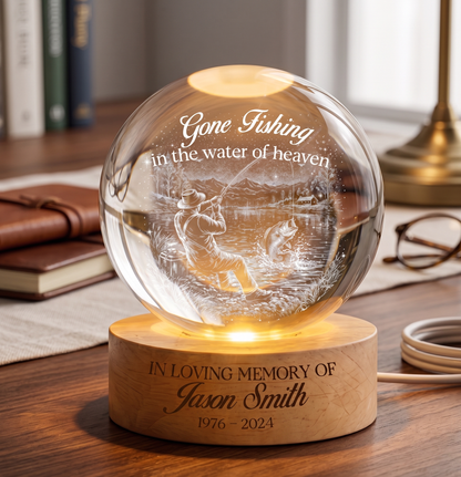 Loss of Dad Crystal Ball Gift, Fishing Dad Sympathy Gift, Rememberance gift