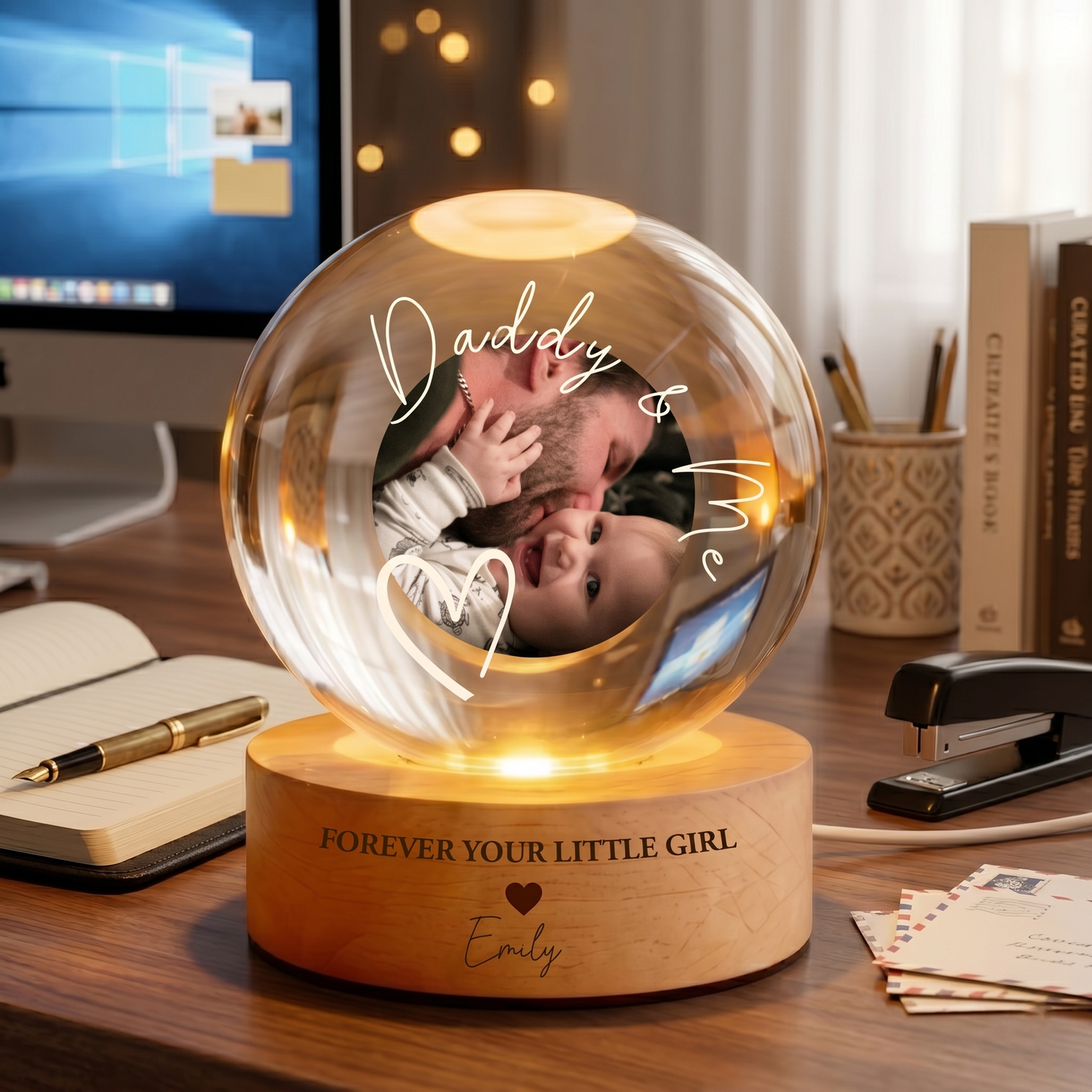Custom Photo Crystal Ball Lamp, Gift for Dad, Father Day Gift