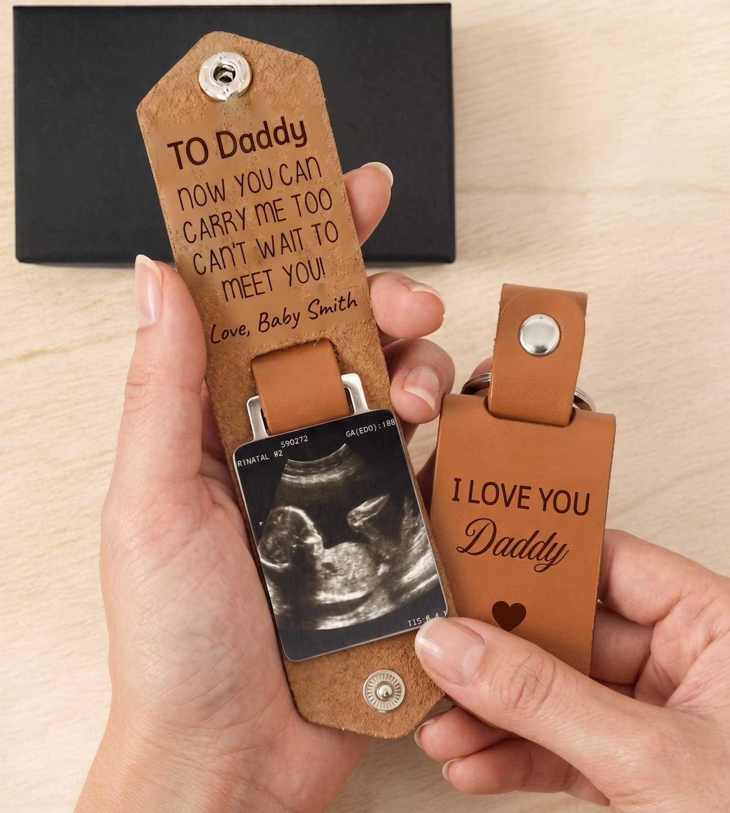 Leather New Dad Keychain, Custom Photo Keychain