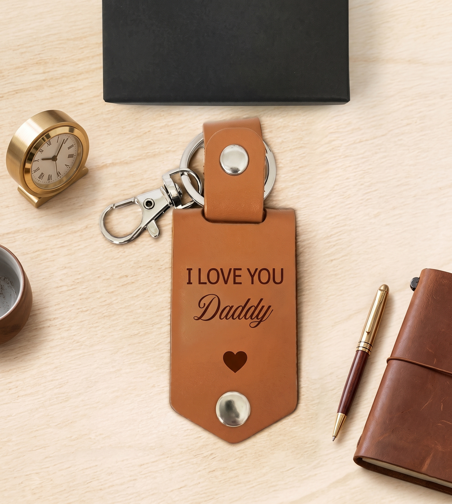 Leather New Dad Keychain, Custom Photo Keychain