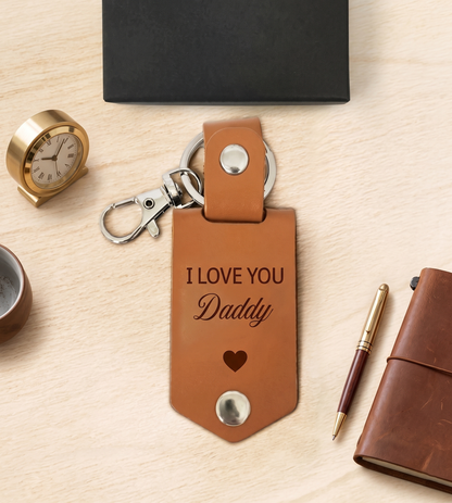 Leather New Dad Keychain, Custom Photo Keychain