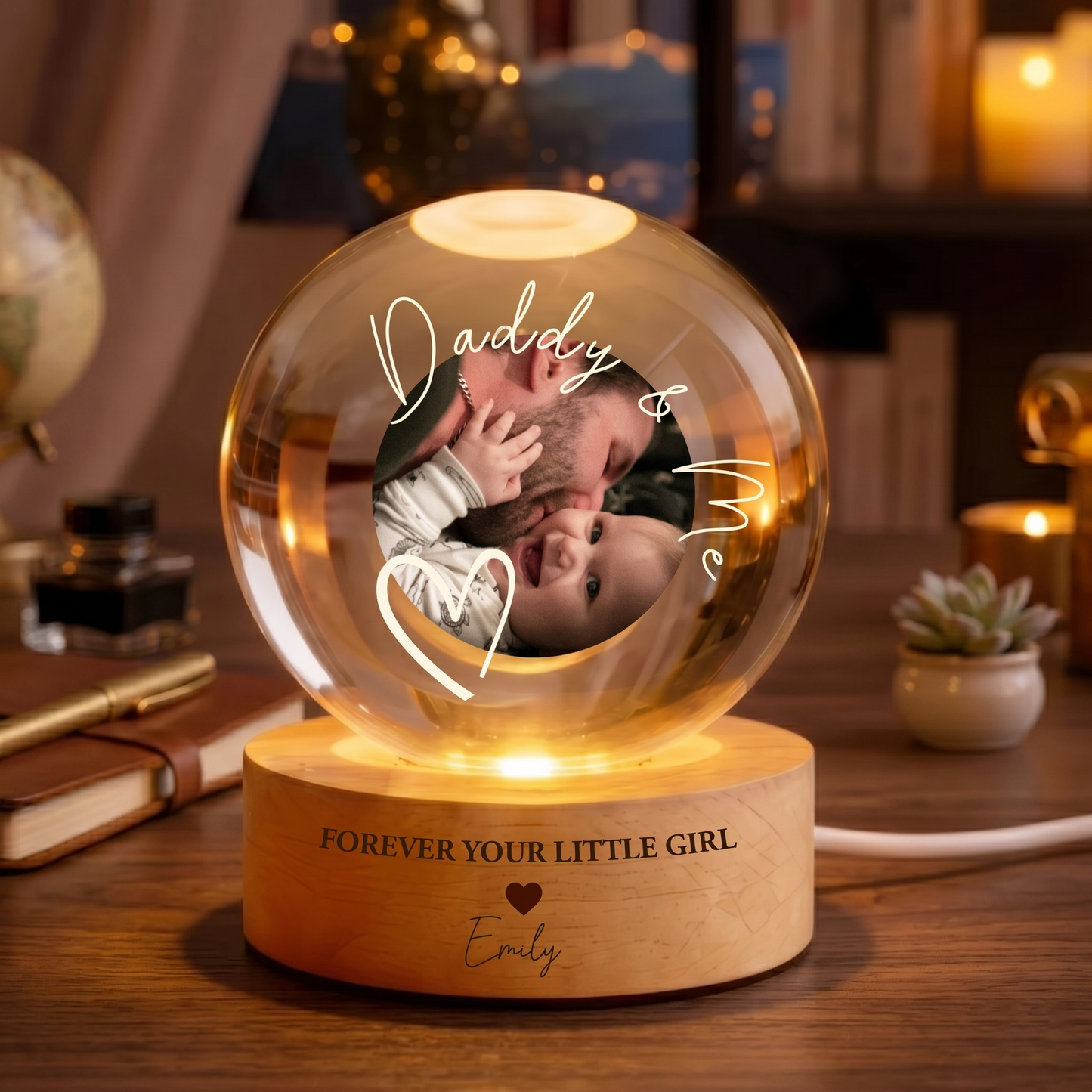 Custom Photo Crystal Ball Lamp, Gift for Dad, Father Day Gift