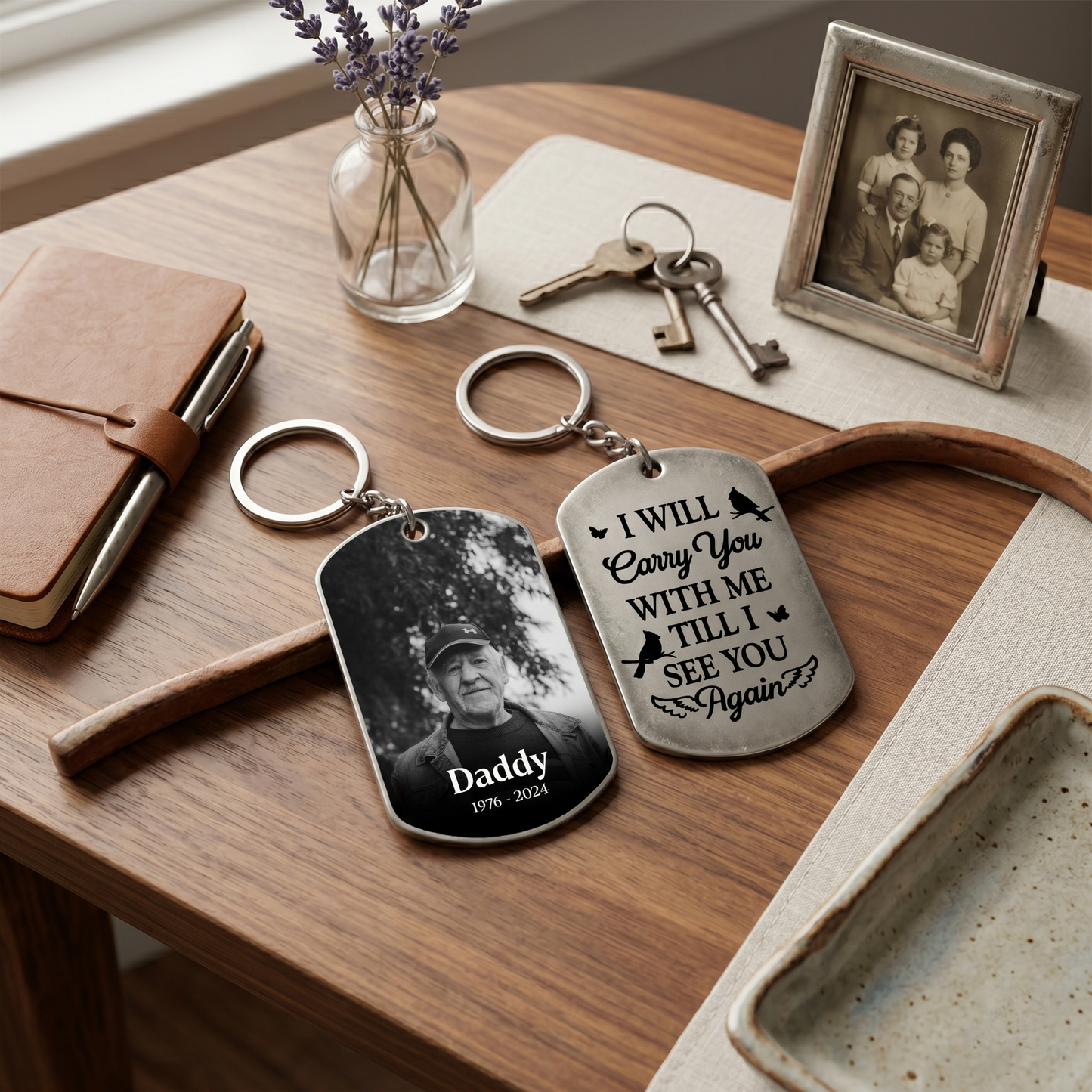 Loss of Dad Keychain, Rememberance Dog Tag