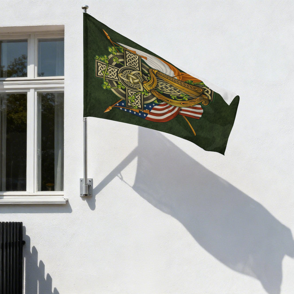 Irish American Celtic Cross Harp Shamrock Patriotic Garden Flag
