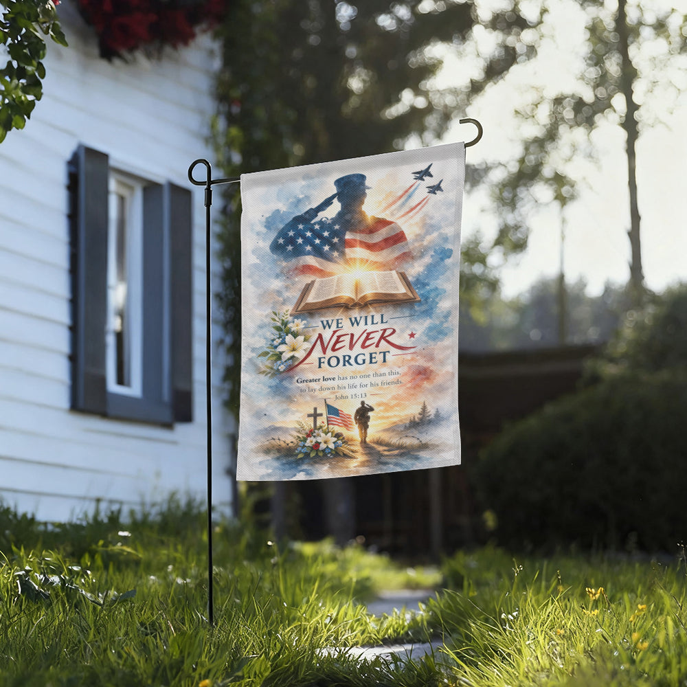 Military Memorial Bible Verse Garden Flag, Patriotic Flag, Christian Decor