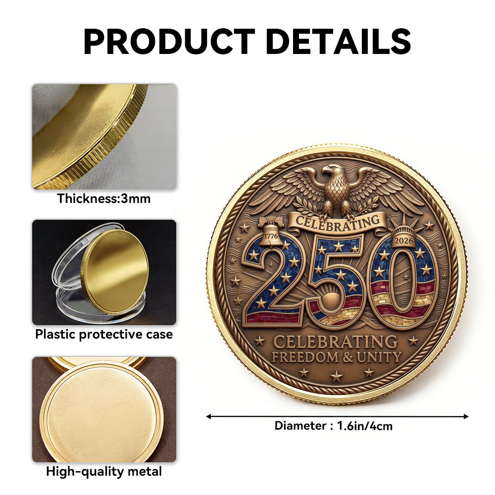 USA 250th Year Celebration Coin, Semiquincentennial 1776-2026 America Gift, Patriotic Collectible Coin