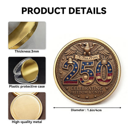 USA 250th Year Celebration Coin, Semiquincentennial 1776-2026 America Gift, Patriotic Collectible Coin