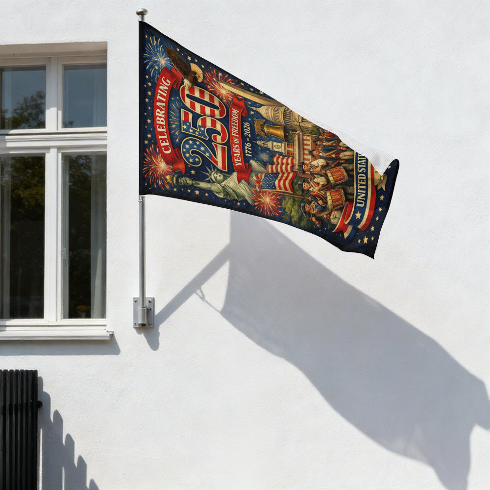 Celebrating 250 Years of Freedom Flag - USA Landmarks Decor