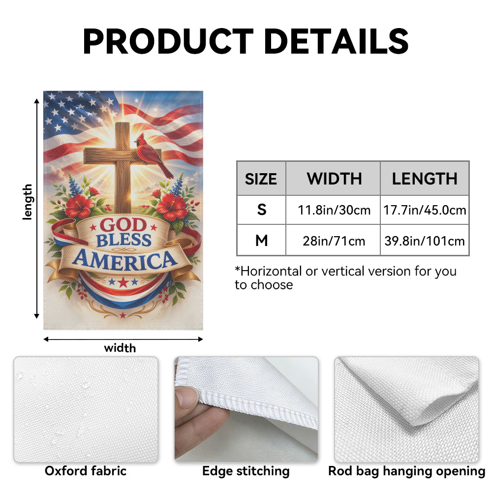 Christian Patriotic Garden Flag God Bless America Cross Decor