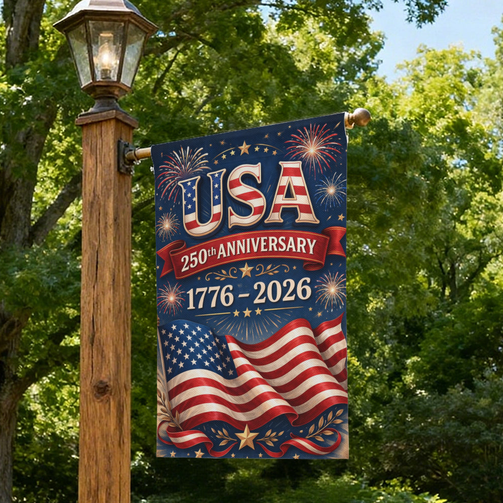 Patriotic USA 250th Anniversary Garden Flag, 1776-2026 Fireworks Yard Decor