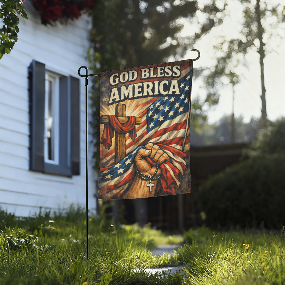 Christian Prayer Hands Cross God Bless America Outdoor Garden Flag